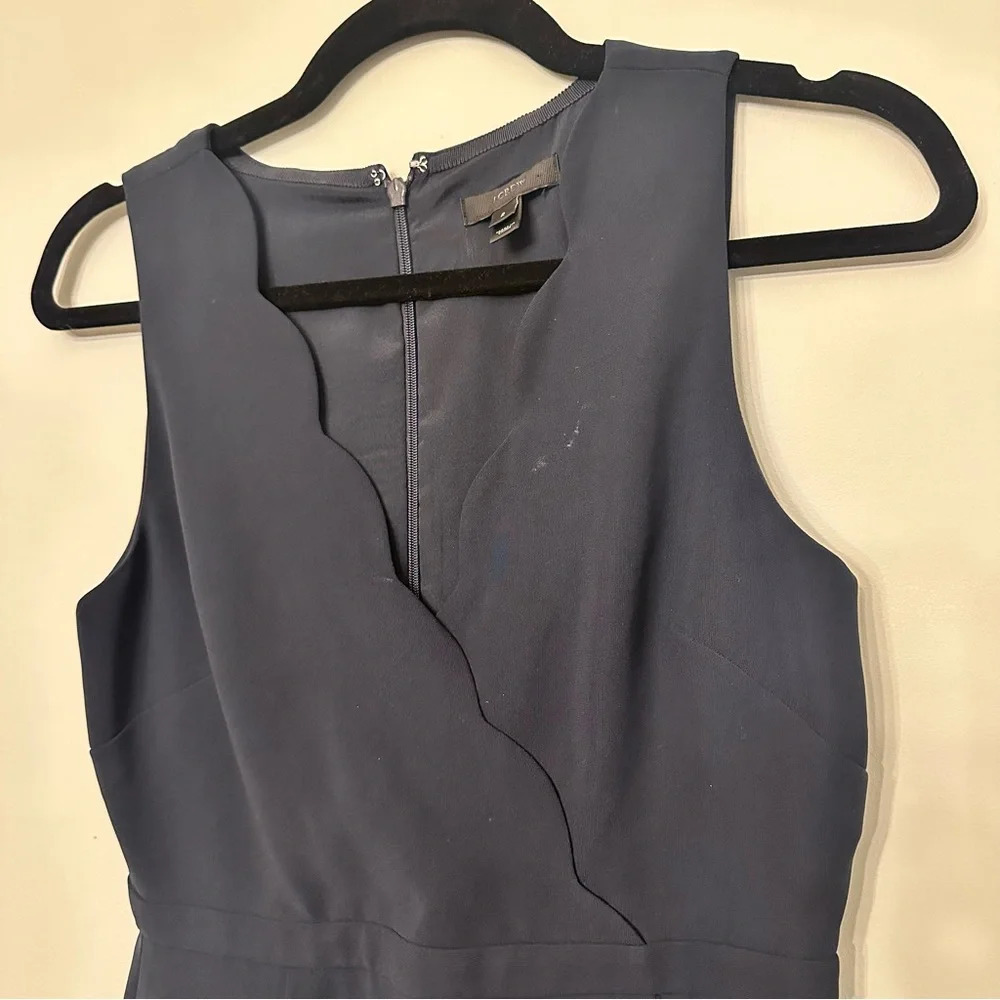 J Crew Women’s Scalloped V Neck Navy Blue Dress Size 2 - Picture 4 of 7